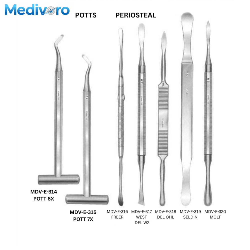 Potts Elevators & Periosteal Elevators POTT 6X 7X Freer West Ohl Seldin Molt - Medivoro